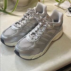 Adidas Silver and White Athletic Shoes